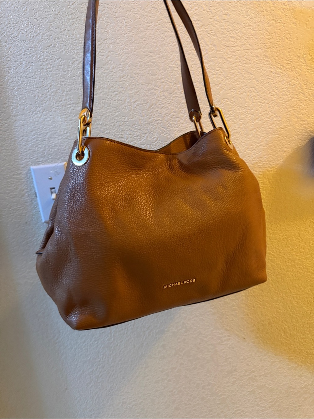 Michael Kors Brown Pebbled Leather Shoulder Bag with Gold Hardware